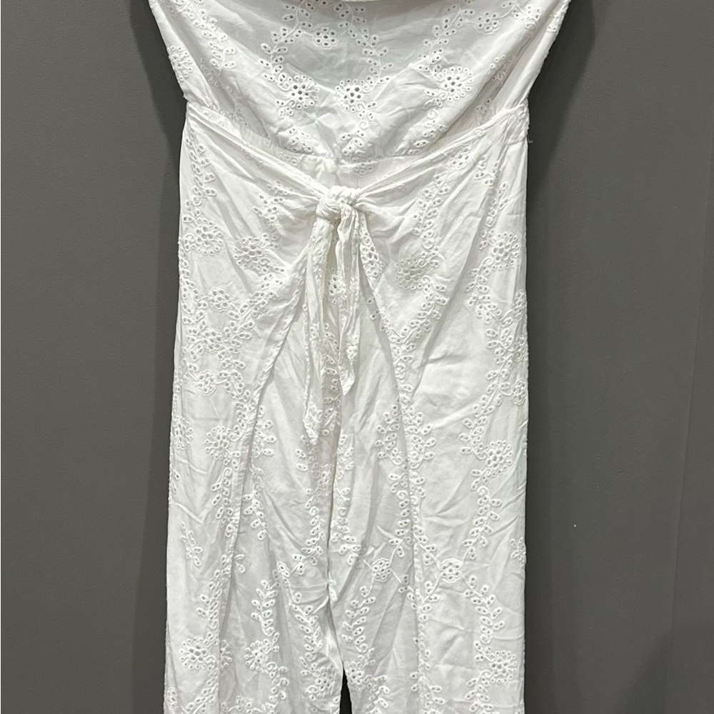 White Eyelet Strapless Jumpsuit